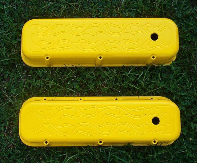 We were having a hard time getting a good picture of the valve covers due to the background. Nice to see them shoot better with grass as a background.  Now they really seem Yeller.