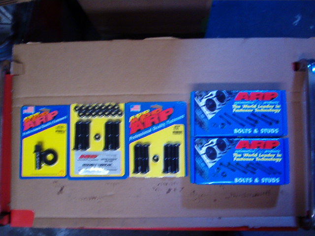 Here we have the ARP Bolt solutions for the motor.  The Connecting Rod Bolt Set, the Main Stud Set and the Head Bolt Kit.