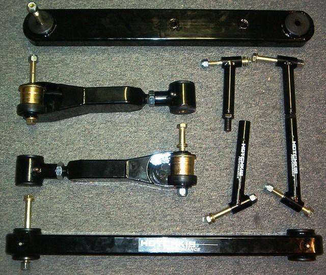 Well you have to have these Heavy Duty Boxed Control Arms for the back of your ride.  One because they are Polyurethane.  Two because they are capable of withstanding the Horsepower the engine will throw at them.  Three because they are just damn cool.