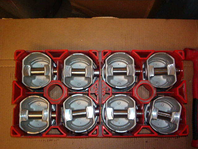 Here is what a Sealed Power Set of Forged Pistons look like.  These are ready to be installed onto the Connecting Rods.  I will be installing them once the Balance Job is completed.