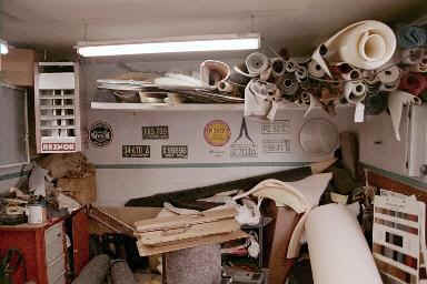 A work table long ago covered with fabric for that job of your own.