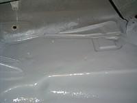 Luckly there is really not to much seroius rust on this car. We chemically treated the metal so that it would convert the rust to another inert substance. Once done with that this metal etching primer will protect it for years to come.