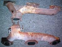 Now here we are once again starting on a rare car.  These are the junk manifolds that some crooked mechanic substituted for the correct Ram Air Three units.  Well these will have to go.  Al was in a bad way about this car.  I finally got him seeing the...