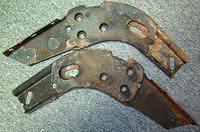Here is the back side view of the same Bumper Horns. These support the whole front end and locate it correctly in reference to the car. Without these you could not bolt up your front end. They are heavy metal and will blast up nicely. Example of Lin...