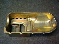 This particular pan is a Street Strip Oil Pan.  It has special baffles to keep the oil on the pickup.  This is critical for a ground hugging Firebird or our suspension modified GTO's.  It is possible to starve the engine from oil.